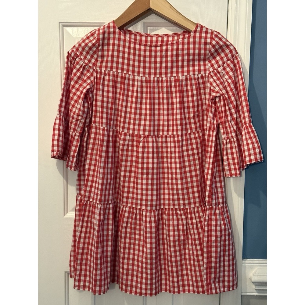 red and white gingham Short‎ Babydoll Tiered Dress tomato girl summer size XS